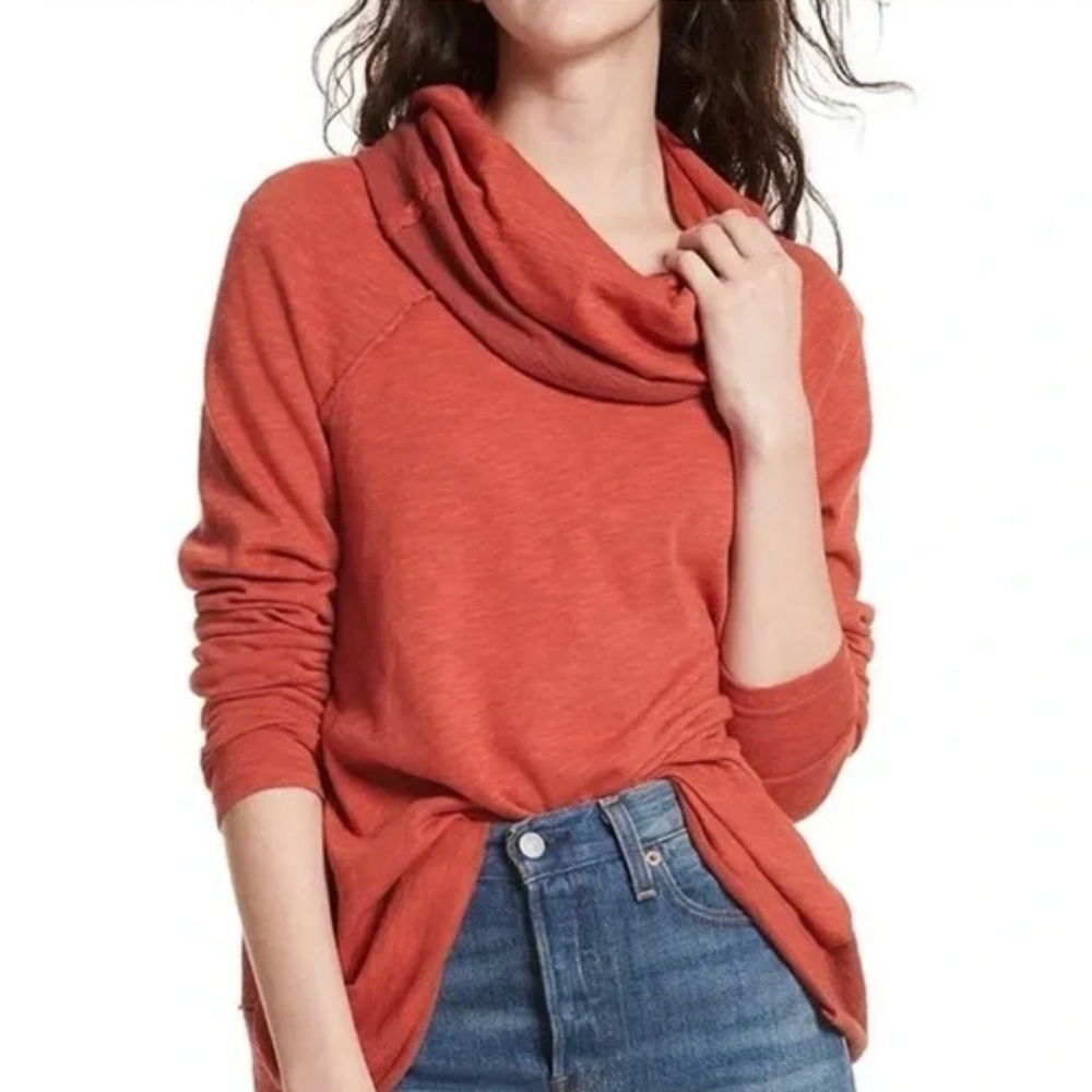 Free People FP Beach Top Cocoon Cowl Pullover Cowl Neck Long Sleeve Orange XS/S